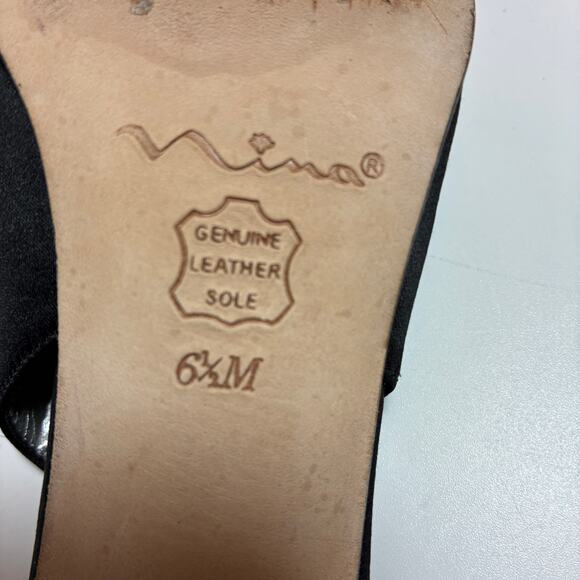 Nina Slingback Heels 6.5M BEADED Shoes Dressy Black Leather soles Classic Luxury - Picture 9 of 10